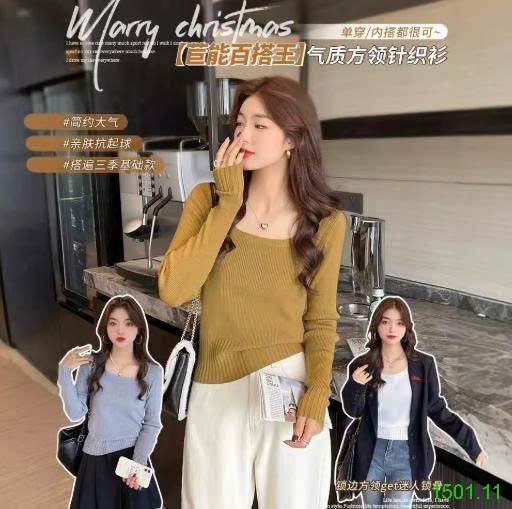 26HA1501.11 - ÁO LEN DỆT KIM CỔ VUÔNG NỮ