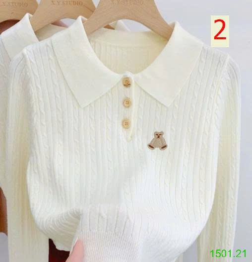 26HA1501.21 - ÁO LEN THÊU GẤU CỔ ĐỨC NỮ
