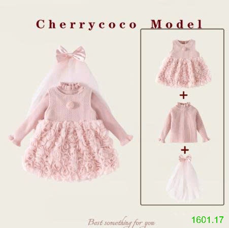 26HA1601.17 - SET 3 CHI TIẾT VÁY CHERRY COCO CAO CẤP BÉ GÁI