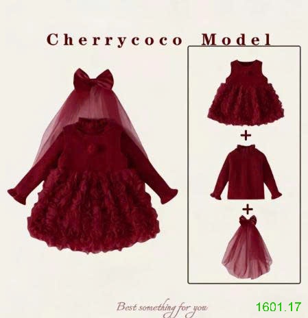 26HA1601.17 - SET 3 CHI TIẾT VÁY CHERRY COCO CAO CẤP BÉ GÁI