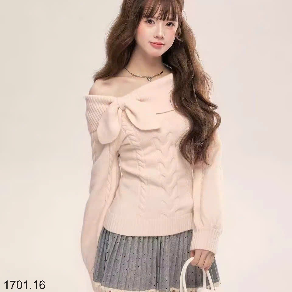 26HA1701.16 - ÁO LEN NỮ TRỄ VAI ĐÍNH NƠ