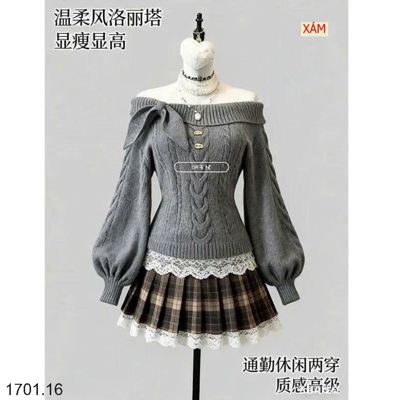 26HA1701.16 - ÁO LEN NỮ TRỄ VAI ĐÍNH NƠ