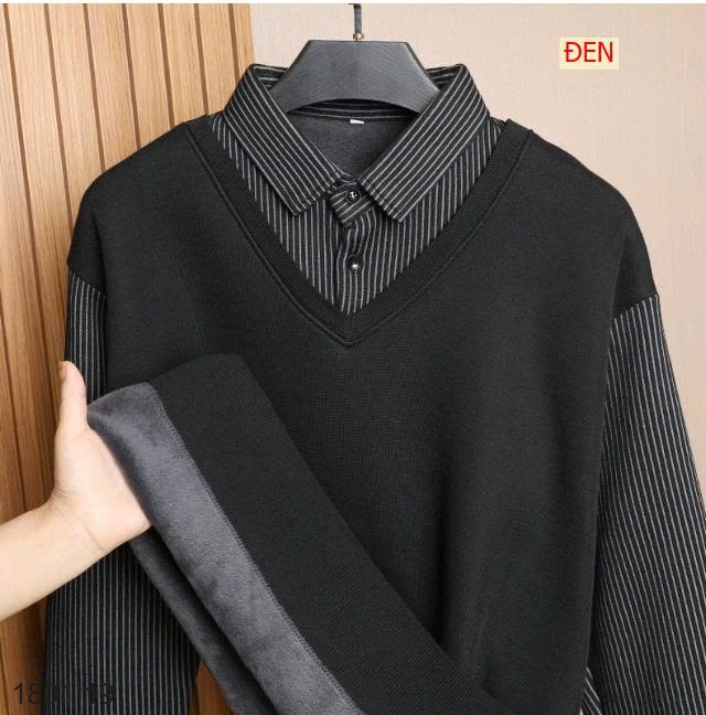26HA1801.19 - ÁO LEN CỔ SƠ MI LÓT LÔNG ẤM CHO NAM