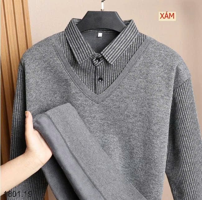 26HA1801.19 - ÁO LEN CỔ SƠ MI LÓT LÔNG ẤM CHO NAM