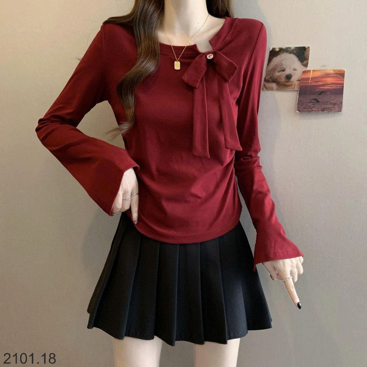 26HA2101.18 - ÁO DÀI TAY PHỐI NƠ THỜI TRANG