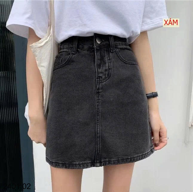 26HA2401.02 - CHÂN VÁY JEAN CHỮ A DÁNG NGẮN