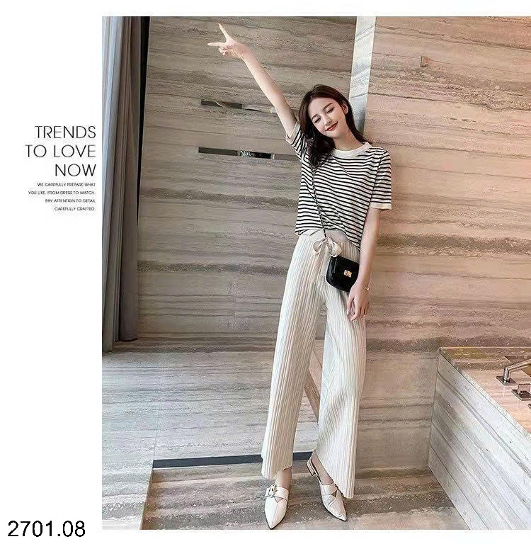 26HA2701.08 - BỘ LEN KẺ QUẦN DÀI NỮ