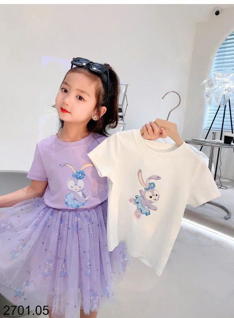 26HA2701.05 - SET ÁO THUN HOẠT HÌNH KÈM CHÂN VÁY BÉ GÁI