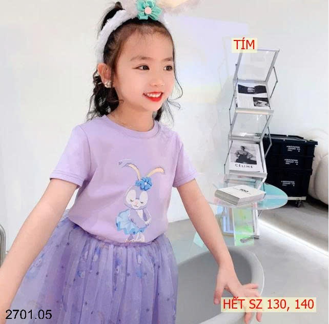 26HA2701.05 - SET ÁO THUN HOẠT HÌNH KÈM CHÂN VÁY BÉ GÁI