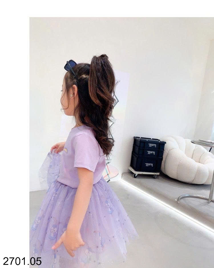 26HA2701.05 - SET ÁO THUN HOẠT HÌNH KÈM CHÂN VÁY BÉ GÁI