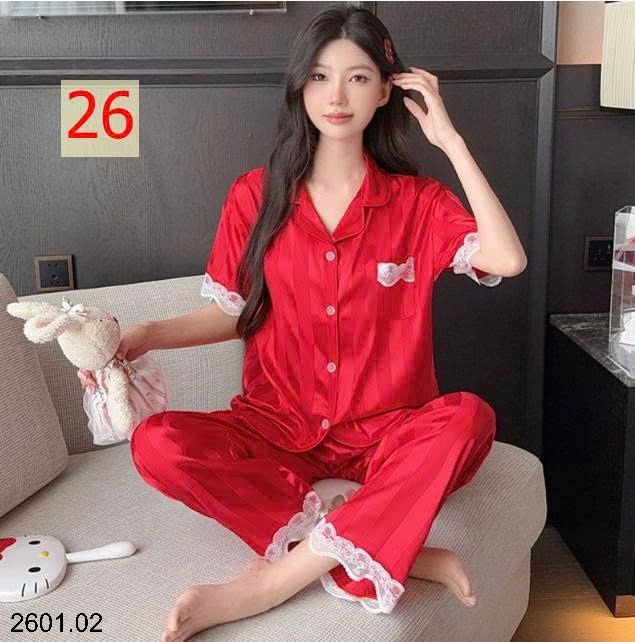 26HA2601.02 - BỘ LỤA QUẦN DÀI ÁO CỘC CHO NỮ
