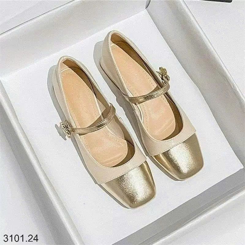 26HA3101.24 - GIÀY MARRY JANE ĐẾ VUÔNG HOA TRÀ