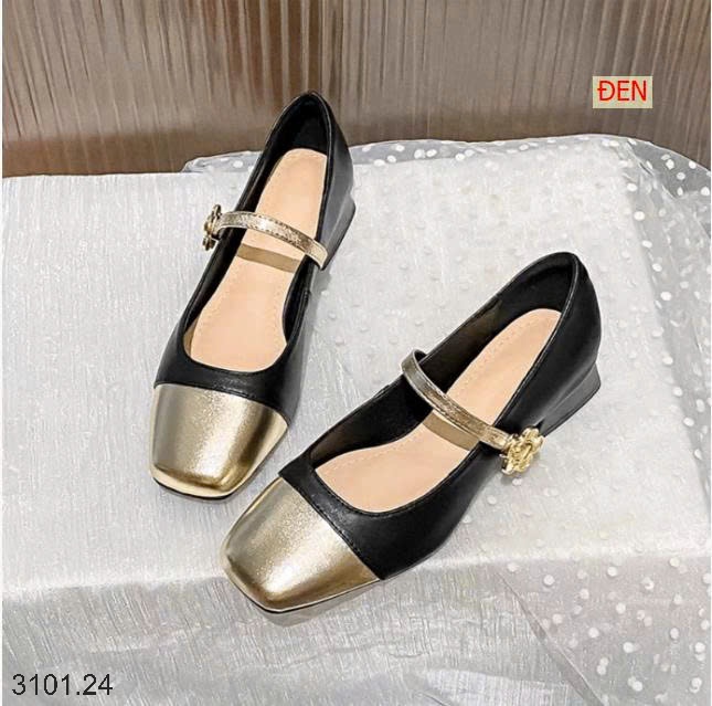 26HA3101.24 - GIÀY MARRY JANE ĐẾ VUÔNG HOA TRÀ