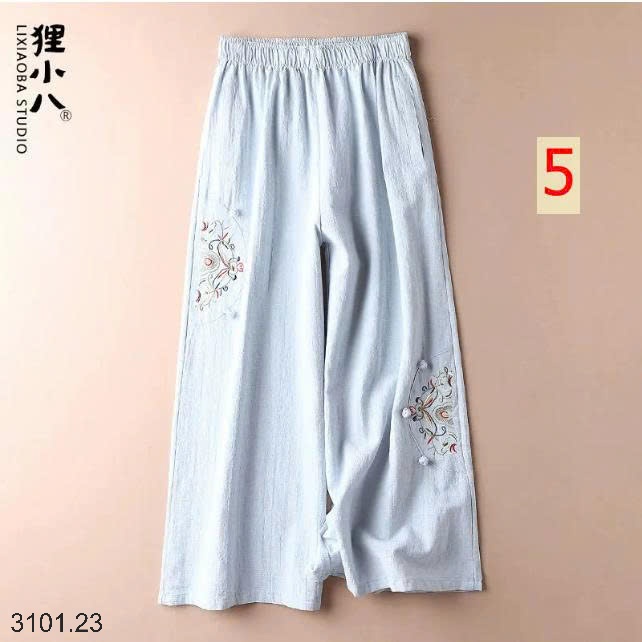 26HA3101.23 - QUẦN THÔ ĐŨI THÊU HOA ỐNG XUÔNG