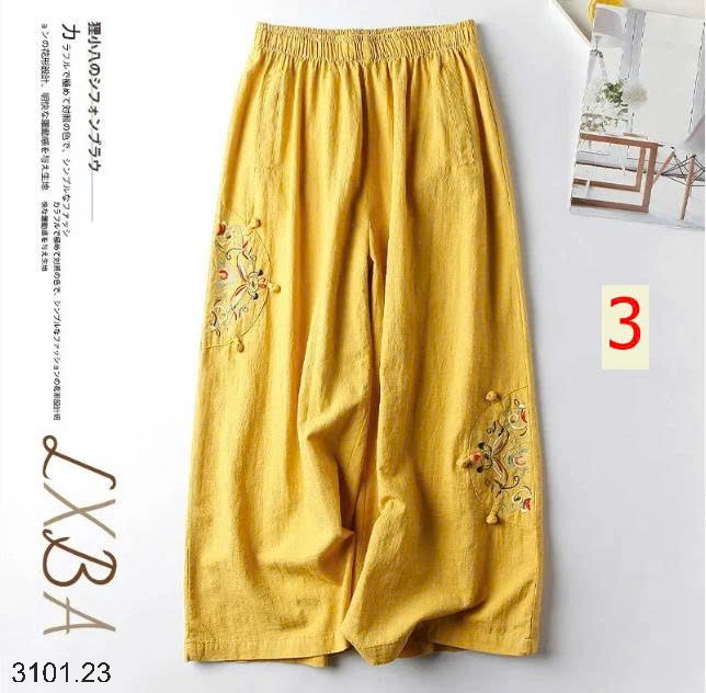 26HA3101.23 - QUẦN THÔ ĐŨI THÊU HOA ỐNG XUÔNG