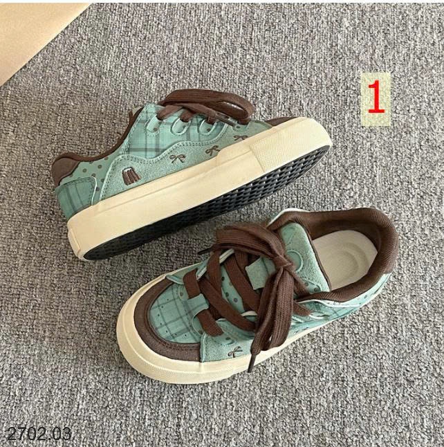 26HA2702.03 - GIÀY SNEAKER CARO NƠ DÂY TO SIÊU XINH