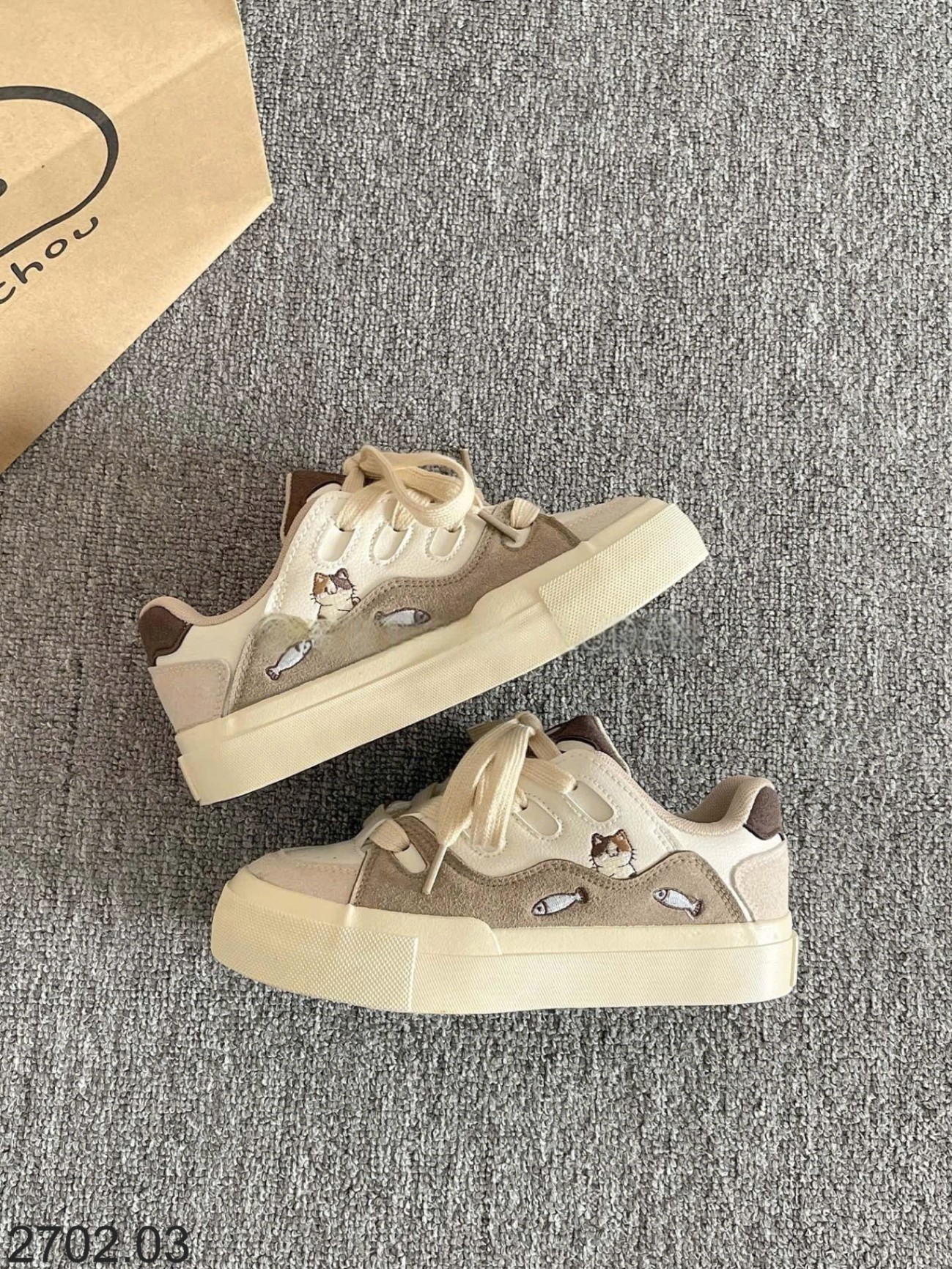 26HA2702.03 - GIÀY SNEAKER CARO NƠ DÂY TO SIÊU XINH