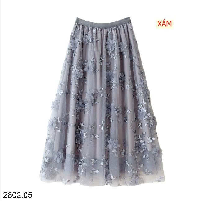 26HA2802.05 - CHÂN VÁY VOAN ĐÍNH HOA NỔI ANNA