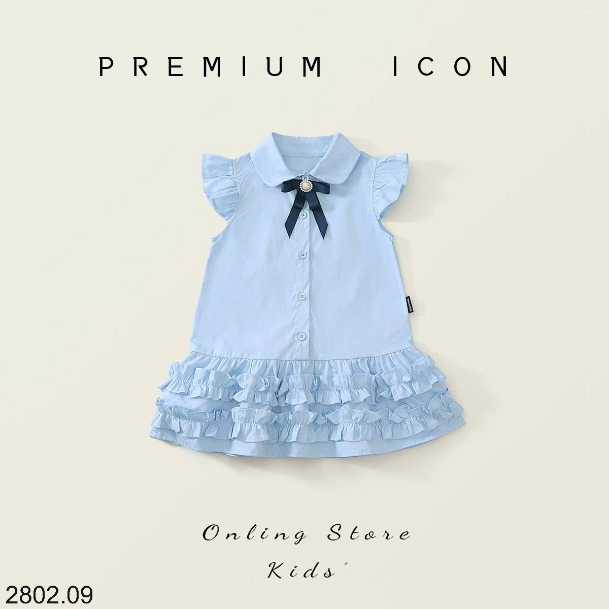 26HA2802.09 - ĐẦM XANH XẾP LY BÈO CỔ SEN PREMIUM BÉ GÁI