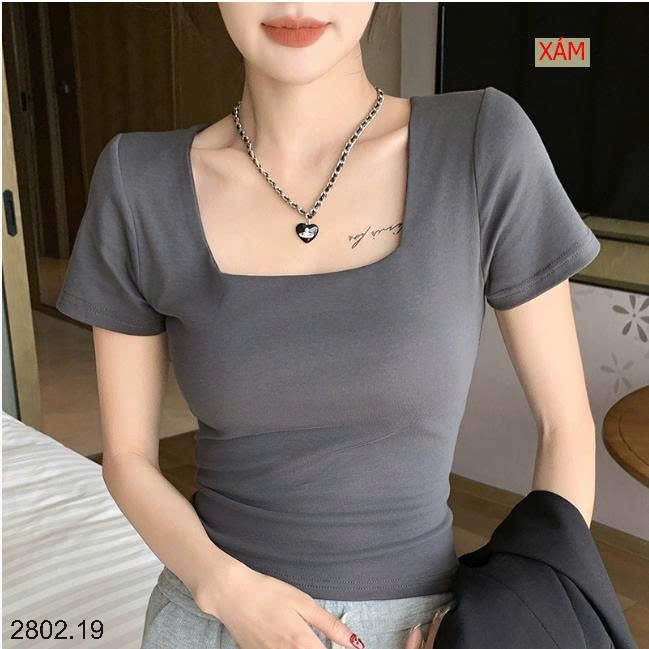 26HA2802.19 - ÁO THUN CỔ VUÔNG NỮ