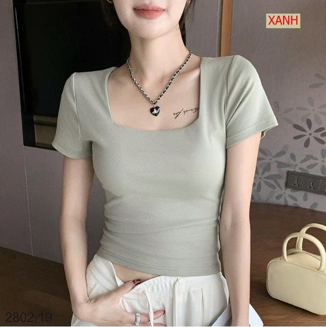 26HA2802.19 - ÁO THUN CỔ VUÔNG NỮ