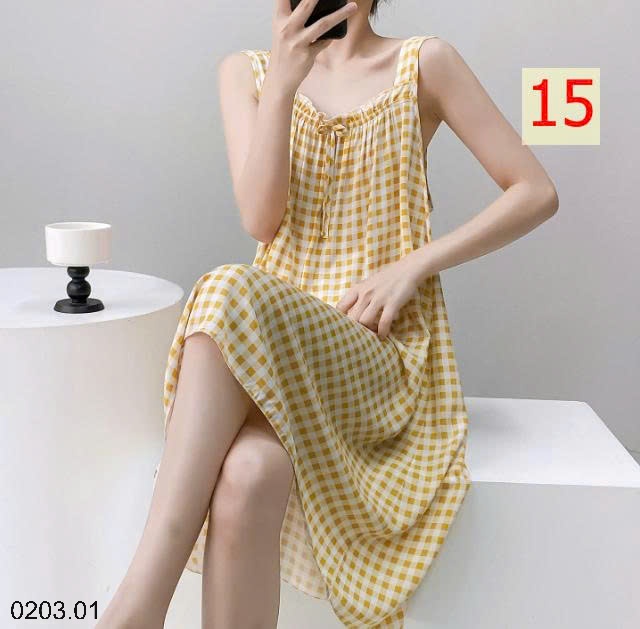 26HA0203.01 - VÁY LANH LỤA HAI DÂY MẶC NHÀ