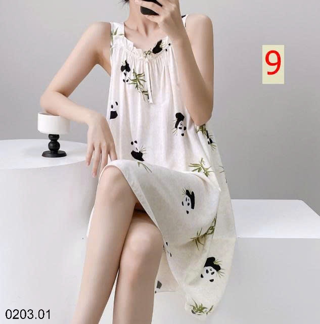 26HA0203.01 - VÁY LANH LỤA HAI DÂY MẶC NHÀ