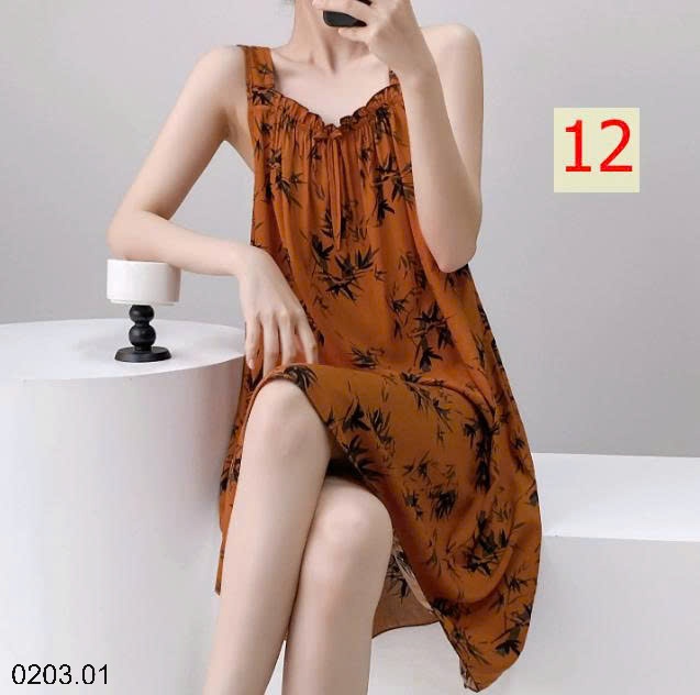26HA0203.01 - VÁY LANH LỤA HAI DÂY MẶC NHÀ