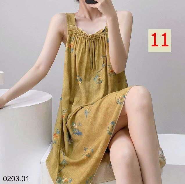 26HA0203.01 - VÁY LANH LỤA HAI DÂY MẶC NHÀ