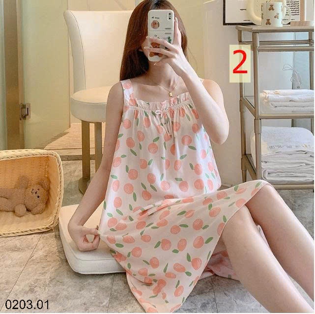 26HA0203.01 - VÁY LANH LỤA HAI DÂY MẶC NHÀ