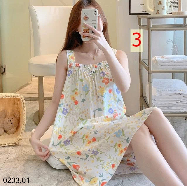 26HA0203.01 - VÁY LANH LỤA HAI DÂY MẶC NHÀ
