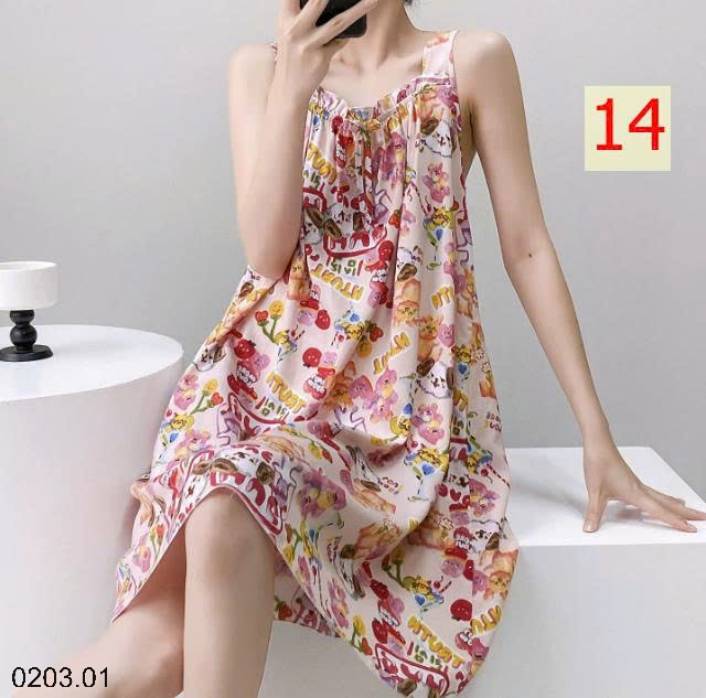 26HA0203.01 - VÁY LANH LỤA HAI DÂY MẶC NHÀ
