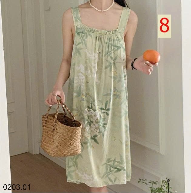 26HA0203.01 - VÁY LANH LỤA HAI DÂY MẶC NHÀ