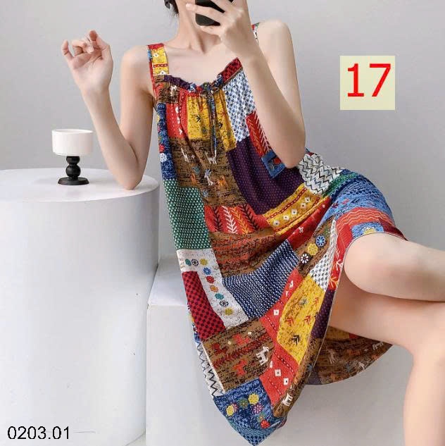 26HA0203.01 - VÁY LANH LỤA HAI DÂY MẶC NHÀ
