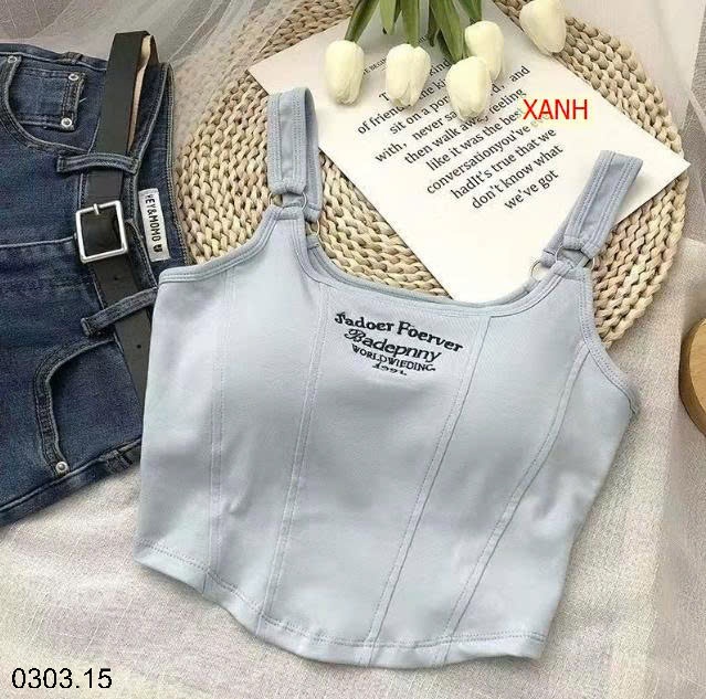 26HA0303.15 - ÁO 2 DÂY IN CHỮ DÁNG NGẮN KÈM ĐỆM NGỰC