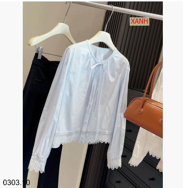 26HA0303.10 - ÁO SƠ MI CỔ TRÒN VIỀN REN NHÀ ANNA