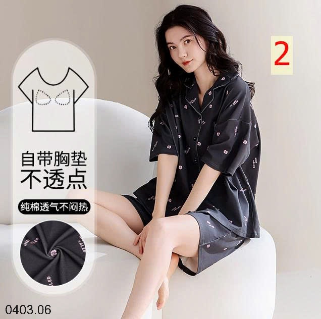 26HA0403.06 - BỘ PIJAMA CỘC NỮ KÈM BRA