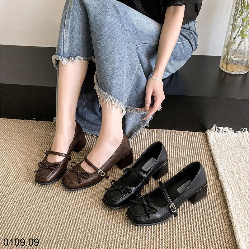 26HA0109.09 - GIÀY MARRY JANE MŨI VUÔNG NƠ