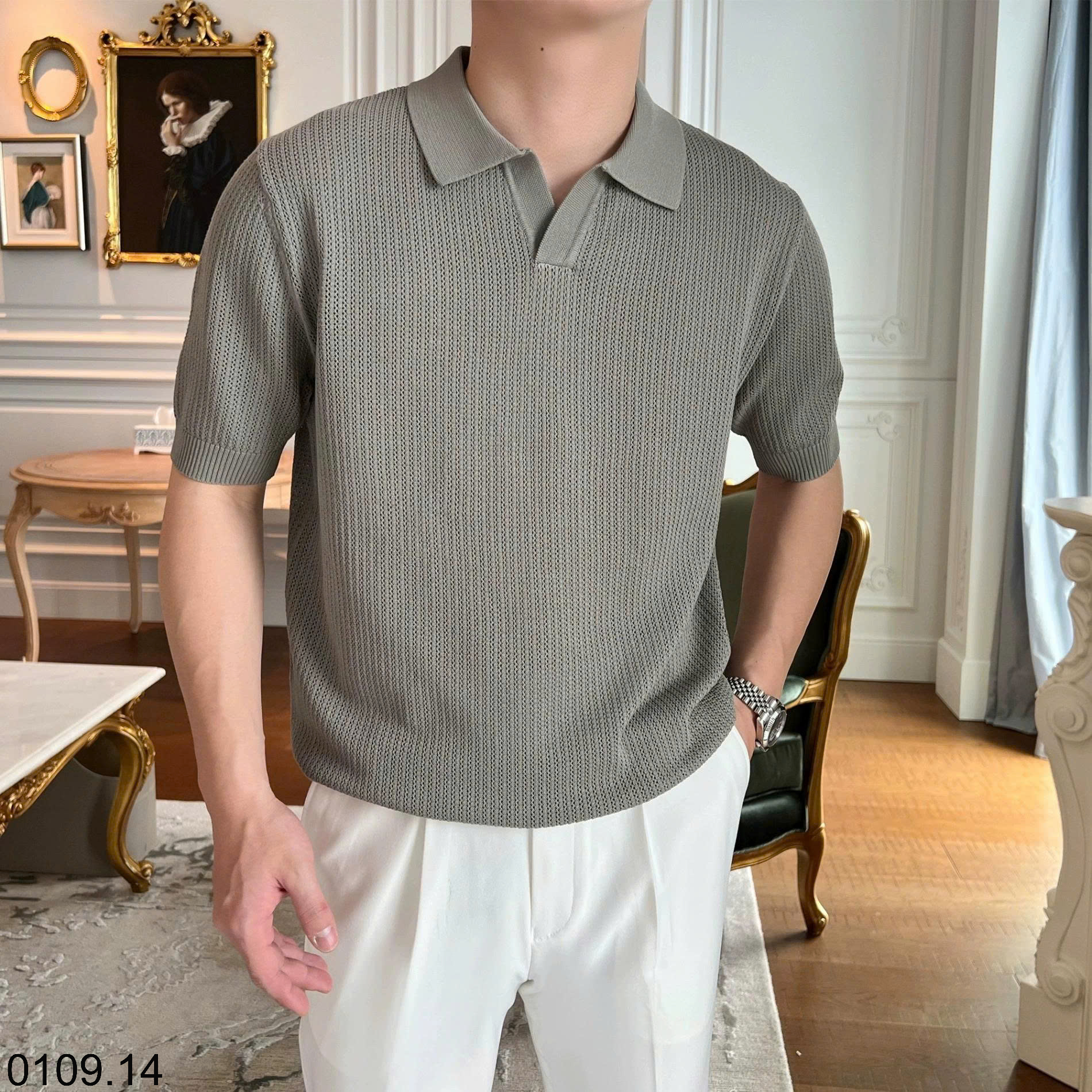 26HA0109.14 - ÁO LEN POLO NGẮN TAY NAM