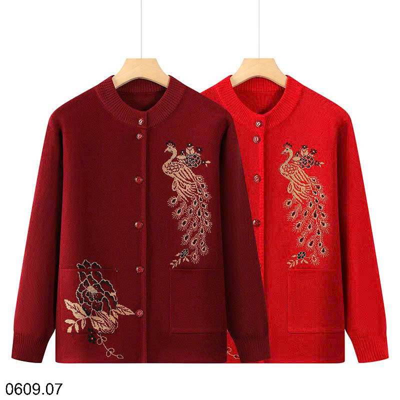 26HA0609.07 - ÁO LEN CARDIGAN THÊU CÔNG TRUNG NIÊN