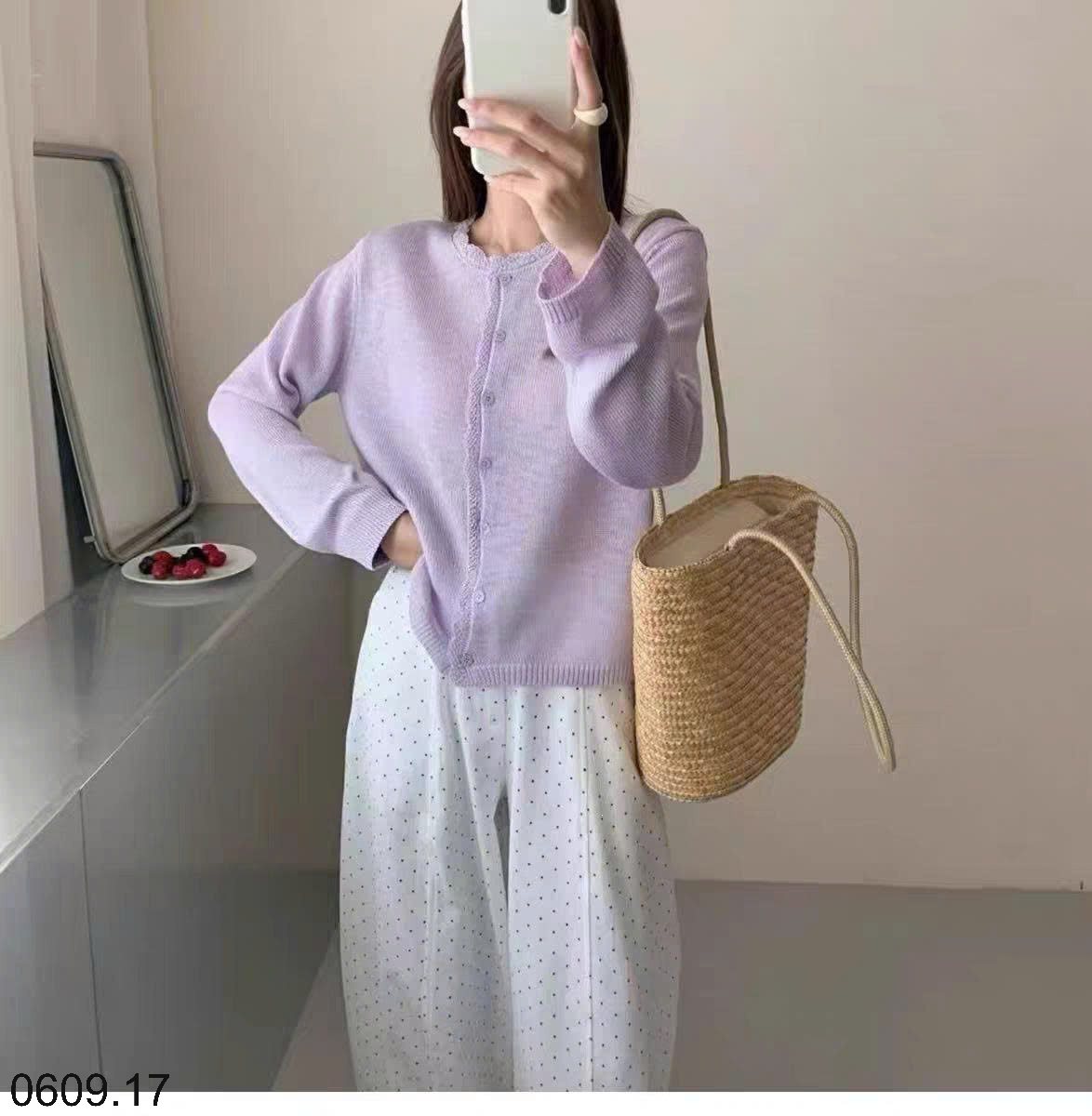 26HA0609.17 - ÁO LEN CARDIGAN MỎNG VIỀN BÈO