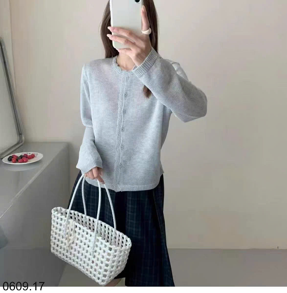 26HA0609.17 - ÁO LEN CARDIGAN MỎNG VIỀN BÈO