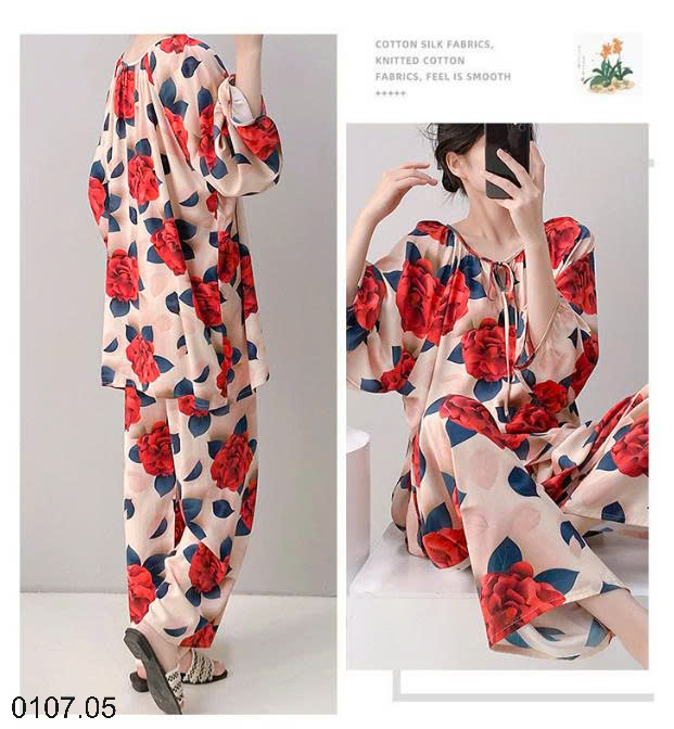 26HA0107.05 - BỘ LANH LỤA DÀI TAY CỔ TRÒN NỮ