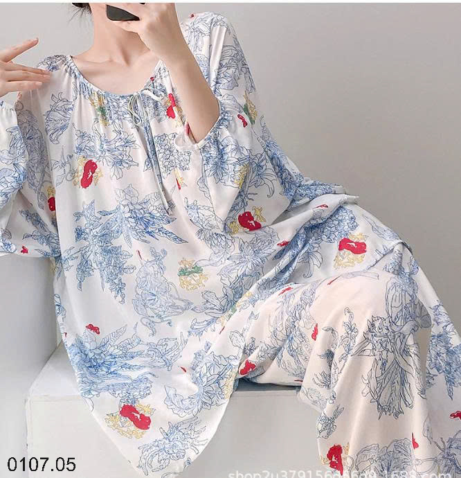 26HA0107.05 - BỘ LANH LỤA DÀI TAY CỔ TRÒN NỮ