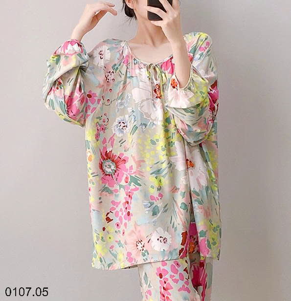 26HA0107.05 - BỘ LANH LỤA DÀI TAY CỔ TRÒN NỮ