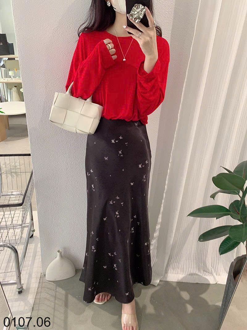26HA0107.06 - CHÂN VÁY OMALAE SATIN IN HÌNH BƯỚM