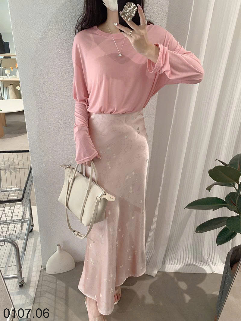 26HA0107.06 - CHÂN VÁY OMALAE SATIN IN HÌNH BƯỚM