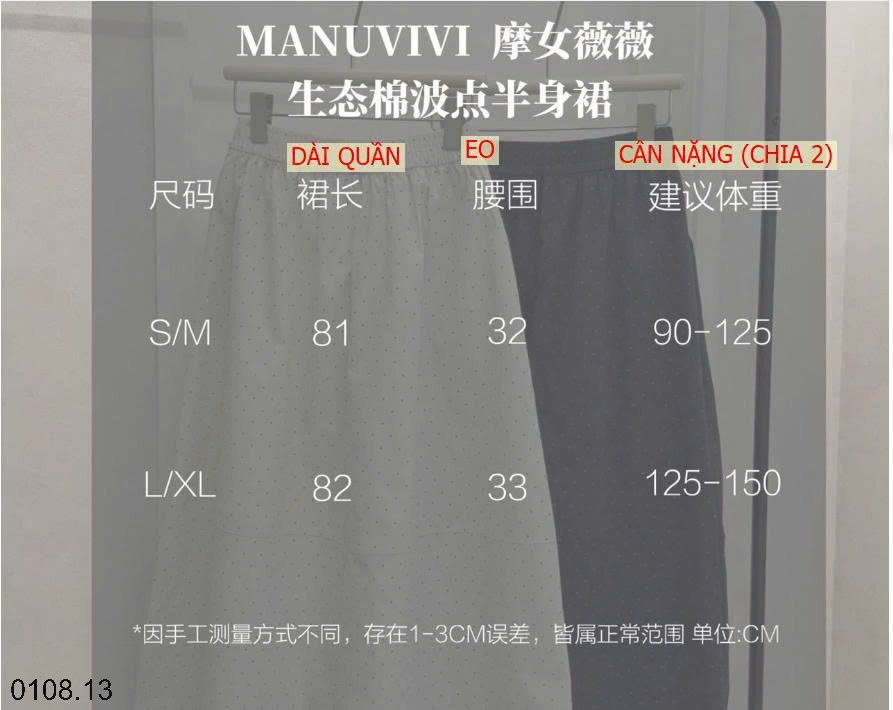 26HA0108.13 - CHÂN VÁY MIDI CHỮ A CHẤM BI MANUVIVI