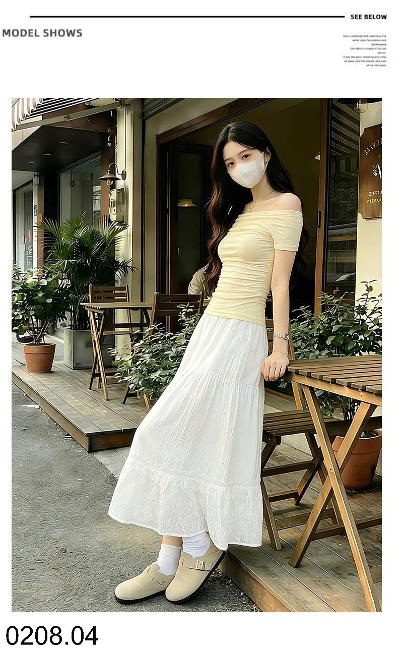 26HA0208.04 - CHÂN VÁY MIDI DỆT KIM MÀU TRẮNG