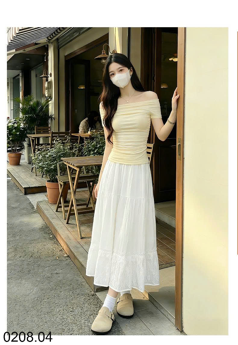 26HA0208.04 - CHÂN VÁY MIDI DỆT KIM MÀU TRẮNG